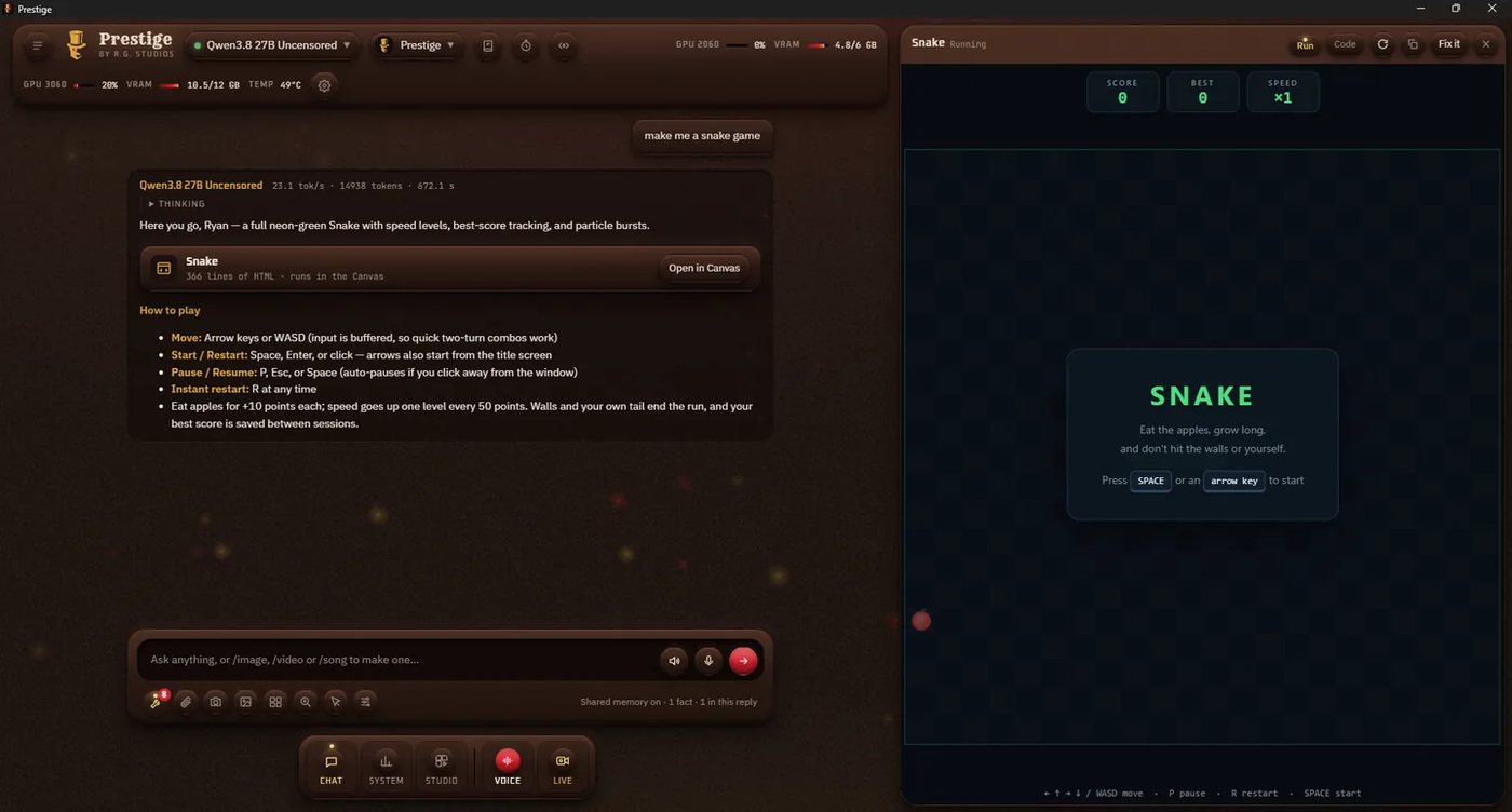 Canvas running a game the model wrote